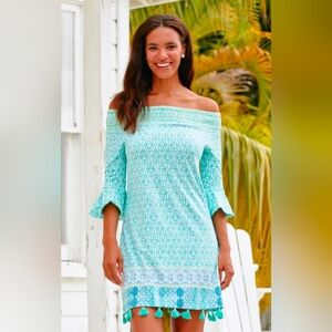 Cabana Life - Off-Shoulder Turquoise Dress with Tassels